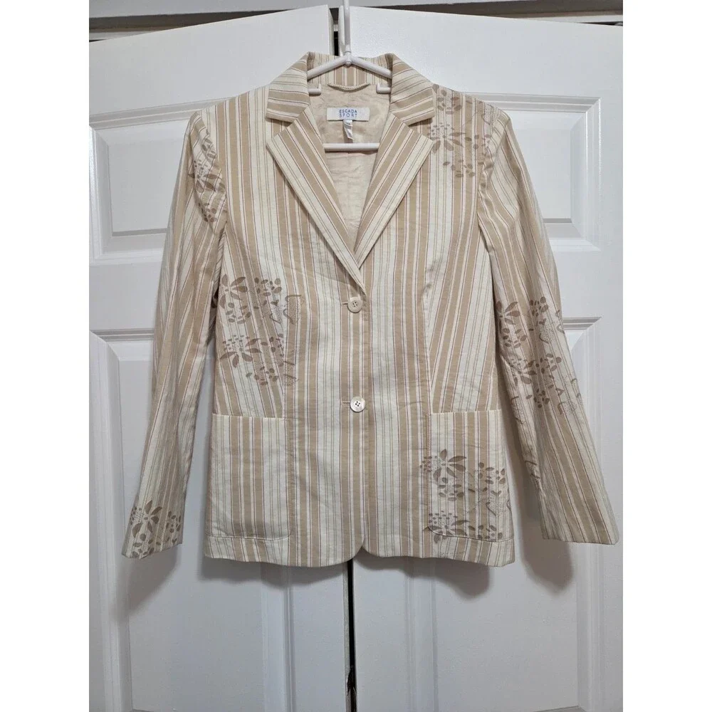 Escada Sport Blazer Cotton Pockets Striped Floral Women's 34 / XS Spring Career - Picture 1 of 10